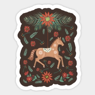 Folk Art Christmas Horse Ornament Sticker